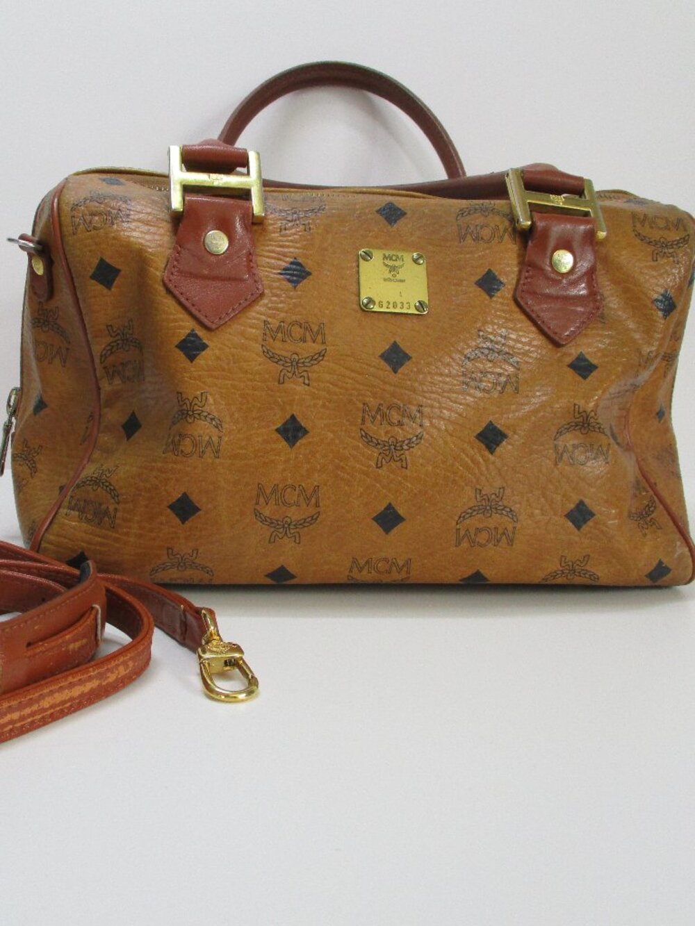 Vintage MCM Visetos Monogram Boston Bag Leather PERFECT Crossbody!